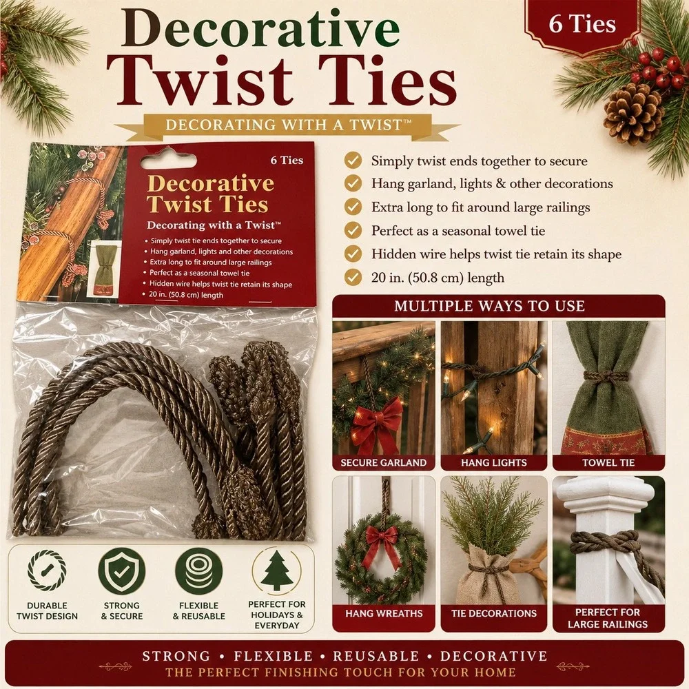 Decorating with a Twist 6 Pack Decorative Twist Ties 20 Inch Brown Garland Ties‎